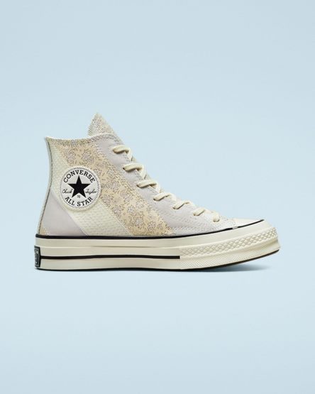 Tenis Converse Chuck 70 Embroidered Floral Cano Alto Feminino Bege Pretas | PT P09T851